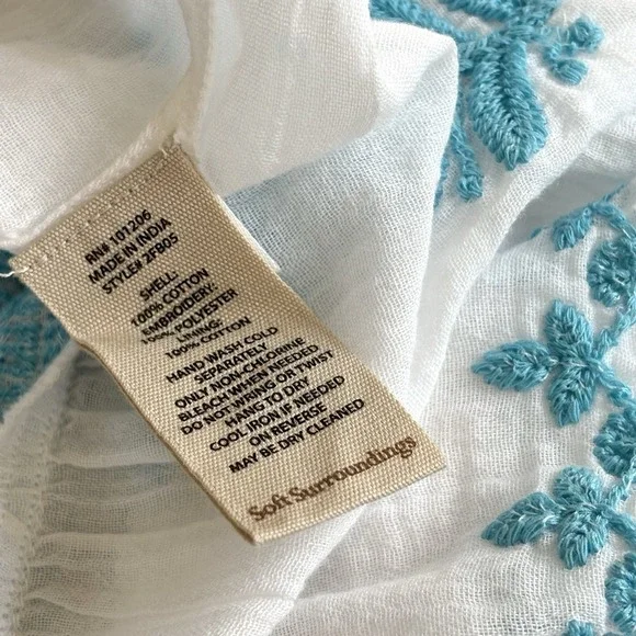 Soft Surroundings Gauzey Juniper Dress Blue White Embroidered Sz Medium Cotton - Picture 16 of 16